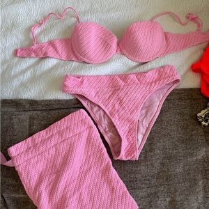 Triangle Swim Pink Textured Bikini Set top M bottoms L